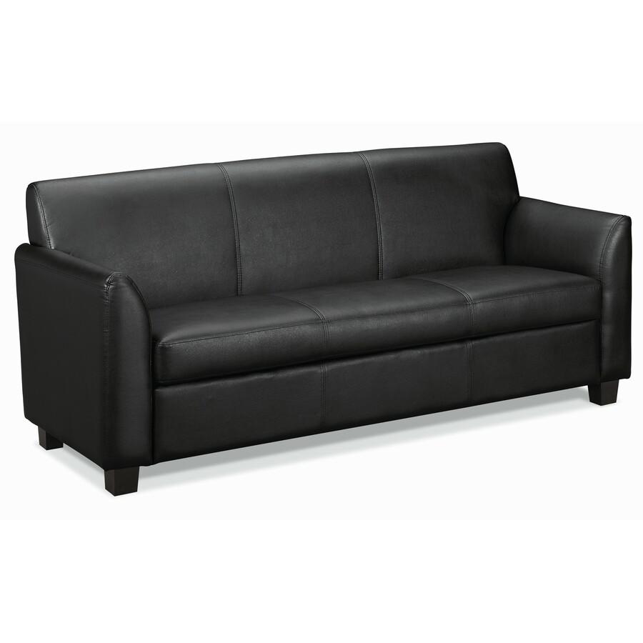 Basyx by HON Circulate Loveseat Sofa - Bonded Leather Black Seat - Bonded Leather Black Back. Picture 2