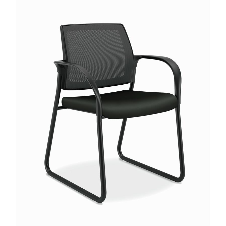 HON Ignition Chair - Black Vinyl Seat - Black Mesh Back - Black Steel Frame - Sled Base - Black - Armrest. Picture 2