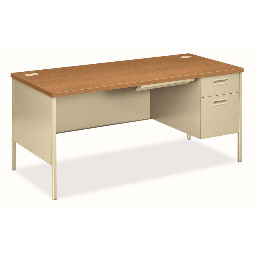 HON Metro Classic HP3265R Pedestal Desk - 66" x 30" x 29.5" - 2 x Box Drawer(s), File Drawer(s)Right Side - Square Edge - Finish: Harvest, Putty. Picture 2