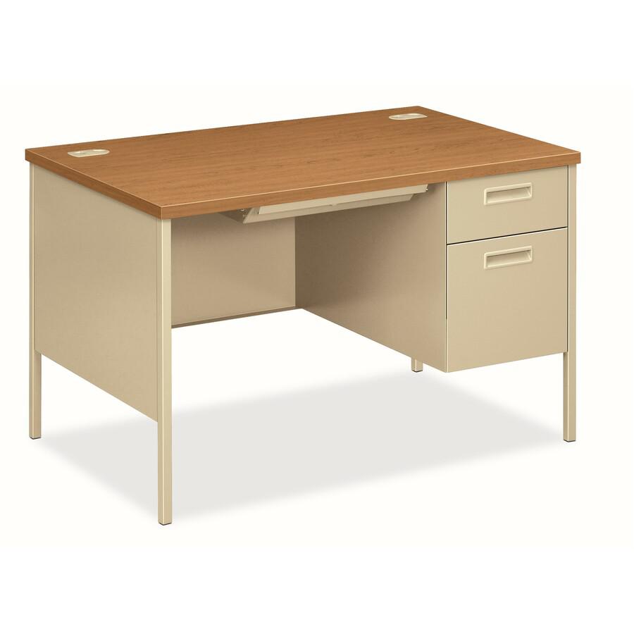 HON Metro Classic HP3251R Pedestal Desk - 48" x 30" x 29.5" - 2 x Box Drawer(s), File Drawer(s)Right Side - Square Edge - Finish: Harvest, Putty. Picture 2