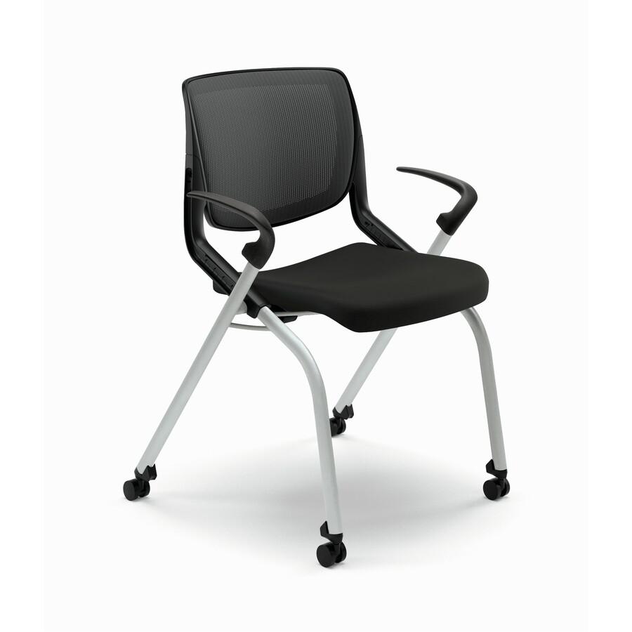 HON Motivate Chair - Black Fabric Seat - Black Back - Platinum Metallic Reinforced Resin Frame - Black - Armrest. Picture 6