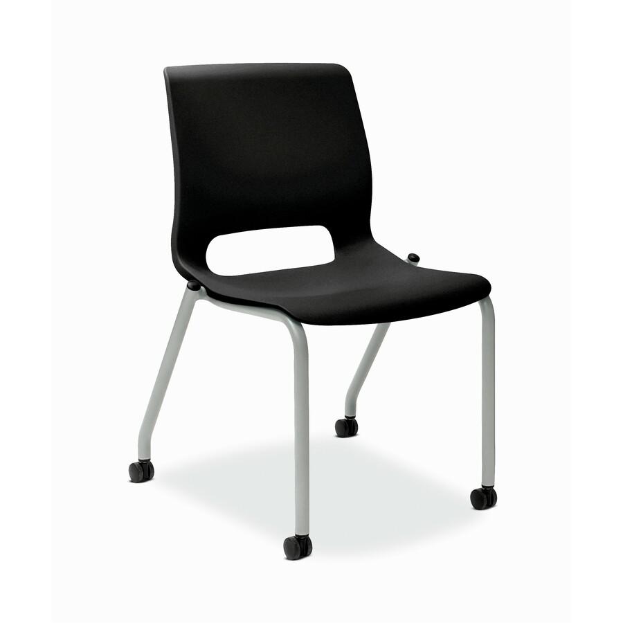HON Motivate Chair - Plastic Seat - Black Plastic Back - Platinum Metallic Reinforced Resin Frame - Onyx - Plastic. Picture 2