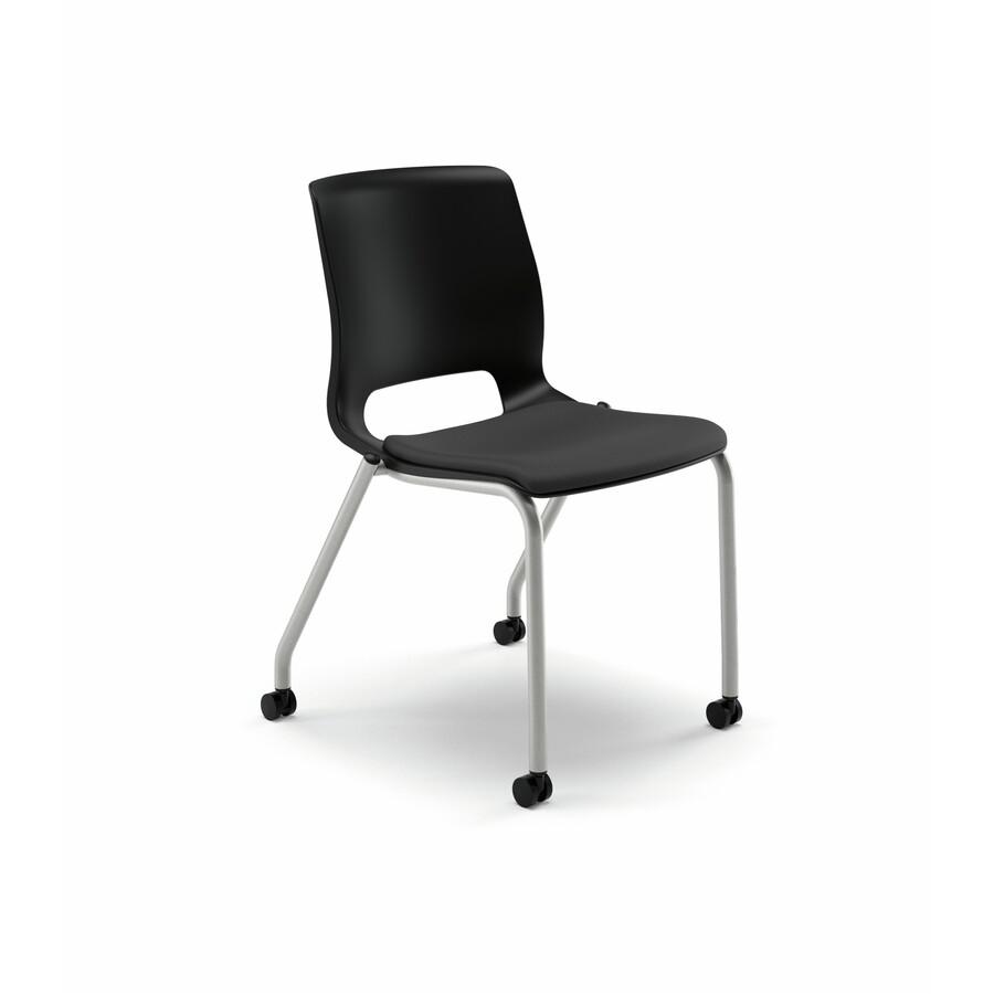 HON Motivate Chair - Black Fabric Seat - Black Plastic Back - Platinum Metallic Reinforced Resin Frame - Onyx, Black. Picture 2