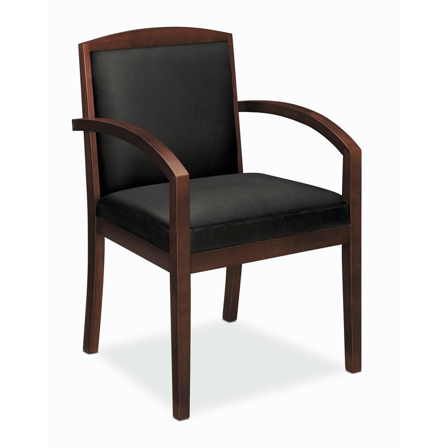 HON Topflight Chair - Black Bonded Leather Seat - Black Bonded Leather Back - Mahogany Hardwood Frame - Black - Armrest. Picture 2