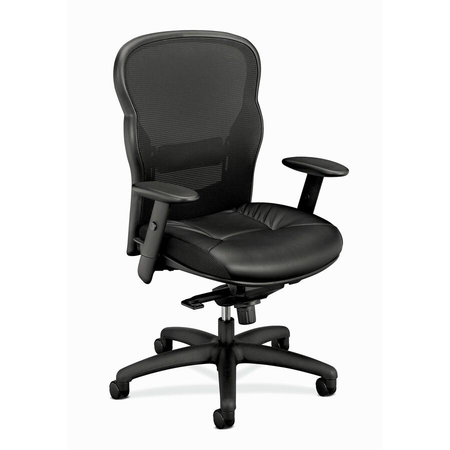 HON Wave Chair - Black Bonded Leather Seat - Black Bonded Leather, Mesh Back - Black Reinforced Resin Frame - High Back - 5-star Base - Black. Picture 3