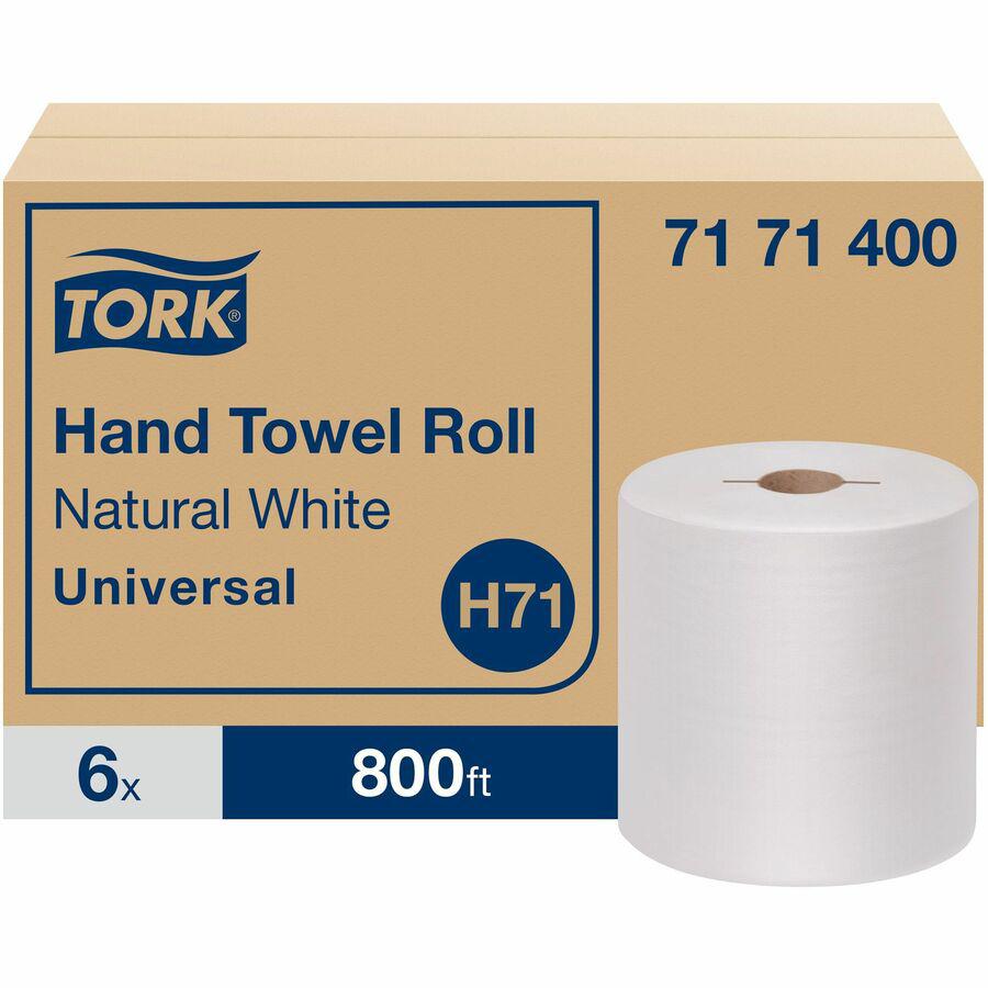 TORK Hand Towel Roll Natural White H71 - Tork Hand Towel Roll, Natural White, Universal, H71, Large, 100% Recycled, 1-Ply, White, 6 Rolls x 800 ft, 7171400. Picture 11