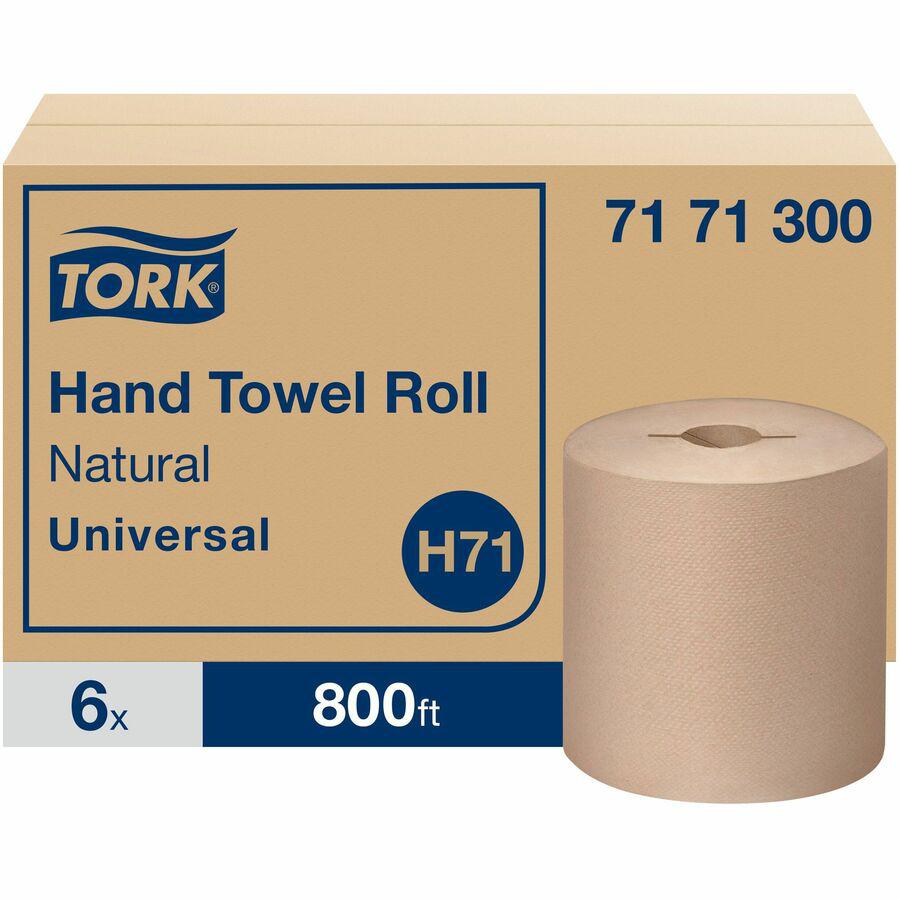 TORK Hand Towel Roll Natural H71 - Tork Hand Towel Roll, Natural, Universal, H71, Large, 100% Recycled, 1-Ply, White, 6 Rolls x 800 ft, 7171300. Picture 2