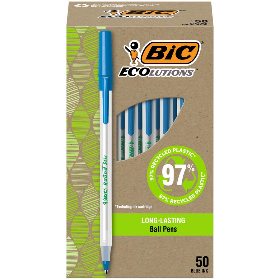 BIC Ecolutions Round Stic Ball Point Pen - 1 mm Pen Point Size - Blue - Semi Clear Barrel - 50 Pack. Picture 2