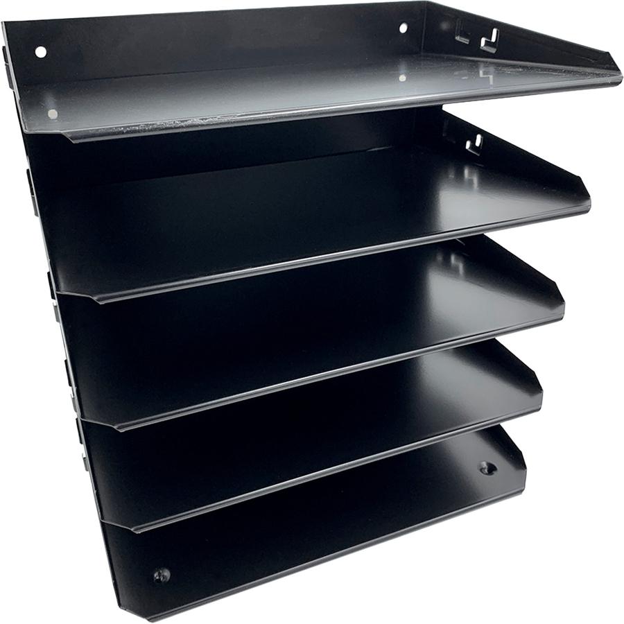 Huron Horizontal Slots Desk Organizer - 5 Compartment(s) - Horizontal - 12" Height x 8.8" Width x 12" Depth - Durable - Black - Steel - 1 Each. Picture 9