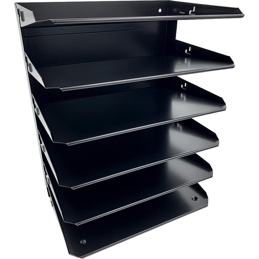 Huron Horizontal Slots Desk Organizer - 6 Compartment(s) - Horizontal - 15" Height x 8.8" Width x 12" Depth - Durable, Label Holder - Black - Steel - 1 Each. Picture 5