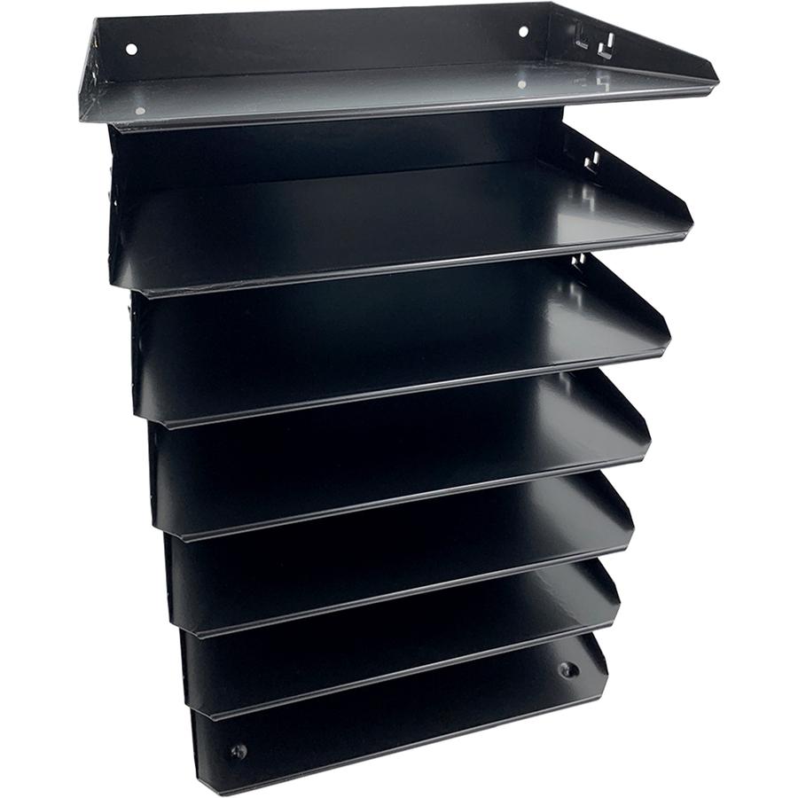 Huron Horizontal Slots Desk Organizer - 7 Compartment(s) - Horizontal - 18" Height x 8.8" Width x 12" Depth - Durable - Black - Steel - 1 Each. Picture 2