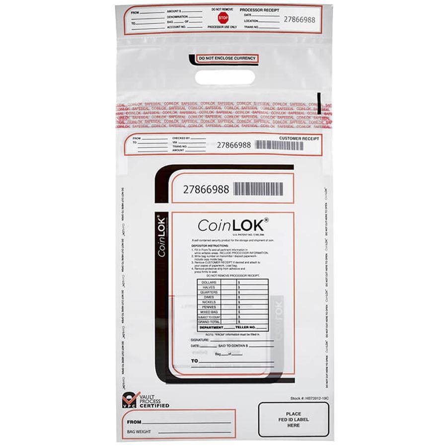 ControlTek CoinLOK Plastic Coin Bags - 12" Width x 25" Length - Clear - Plastic - 50/Pack - Coin. Picture 2
