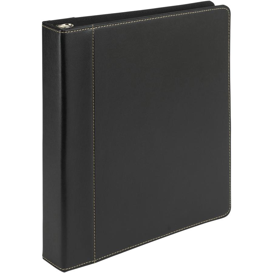 Samsill Contrast Stitch Leather Ring Binder - 1" Binder Capacity - Letter - 8 1/2" x 11" Sheet Size - 200 Sheet Capacity - 1" Ring - Round Ring Fastener(s) - 2 Internal Pocket(s) - Bonded Leather, Lea. Picture 2