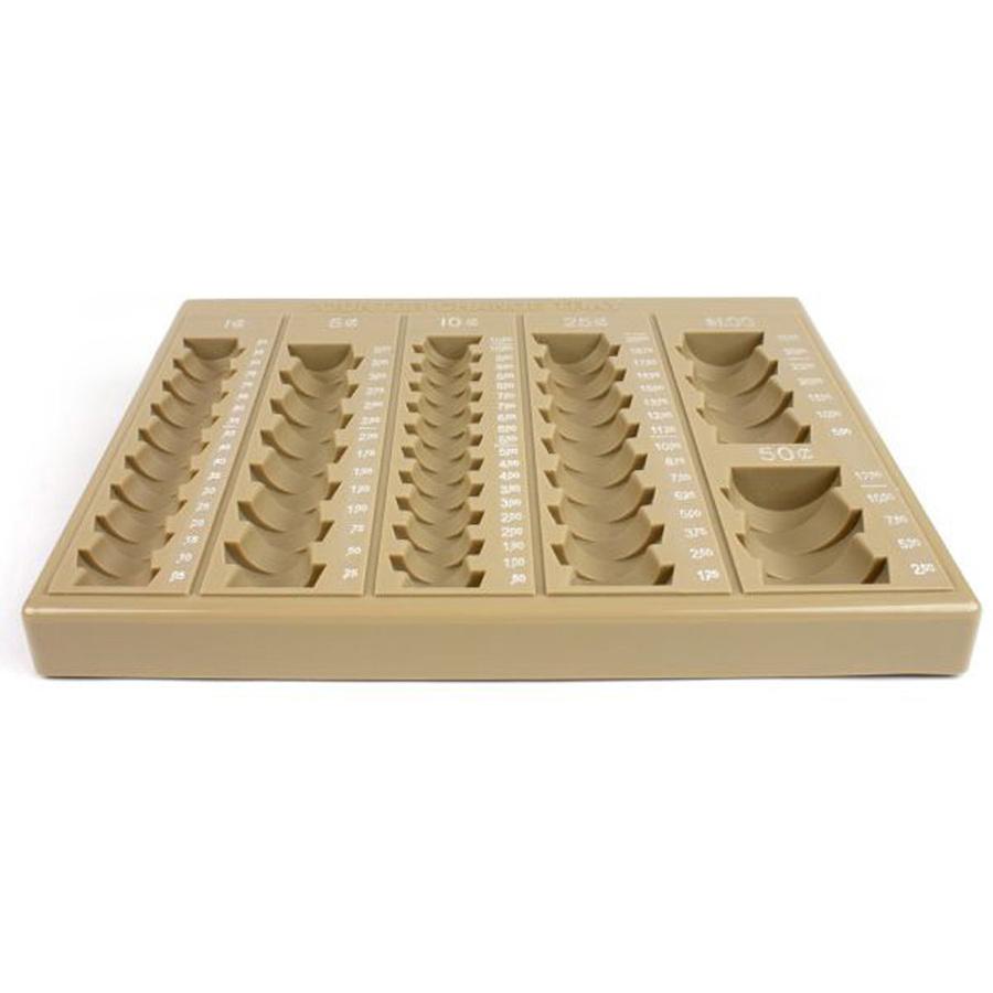 ControlTek 6-Denomination Self Counting Loose Coin Tray - 1 x Coin Tray6 Coin Compartment(s) - Tan - Plastic. Picture 2