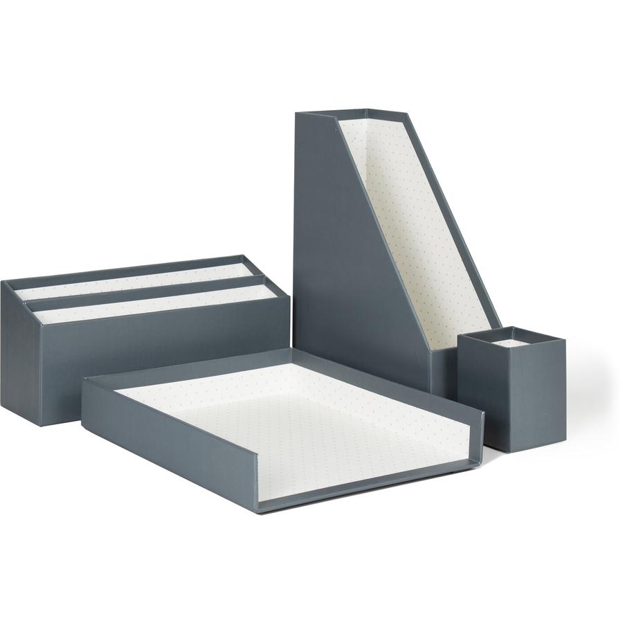 U Brands Paper Wrapped Desk Organization Kit - Desktop - Sturdy, Lightweight - Gray - Chipboard - 1 Each. Picture 2