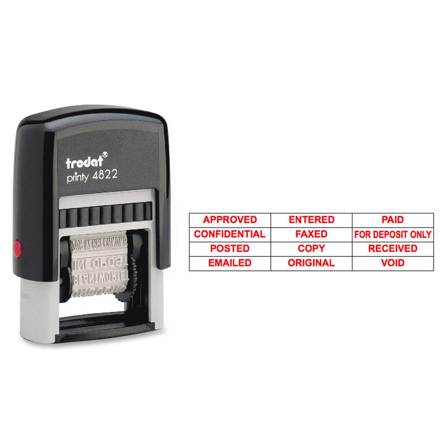 Trodat U.S. Stamp & Sign 12 Message Stamp - Message Stamp - "APPROVED, CONFIDENTIAL, COPY, EMAILED, ENTERED, FAXED, FOR DEPOSIT ONLY, ORIGINAL, PAID, POSTED, RECEIVED, ..." - 0.38" Impression Width x . Picture 2