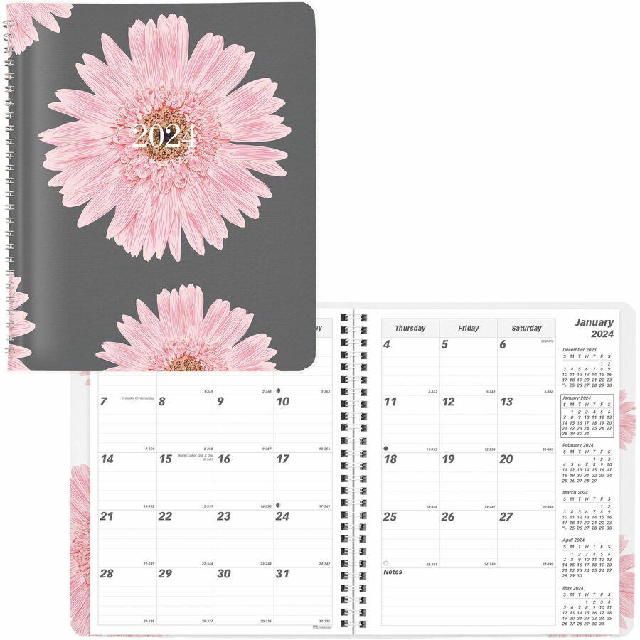 Brownline Essential Monthly Planner - Monthly - 14 Month - December - January - 1 Month Double Page Layout - 8 29/32" x 7 1/10" Sheet Size - Twin Wire - Pink - Ruled Daily Block, Important Date, Phone. Picture 8