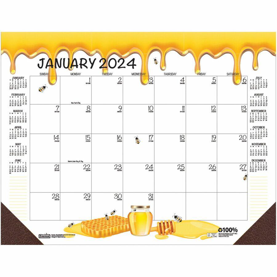 House of Doolittle Honeycomb Monthly Desk Pad Calendar - Julian Dates - Monthly - 12 Month - January 2024 - December 2024 - 22" x 17" Sheet Size - Desk Pad - Yellow - Reinforced Corner, Note Page - 1 . Picture 19