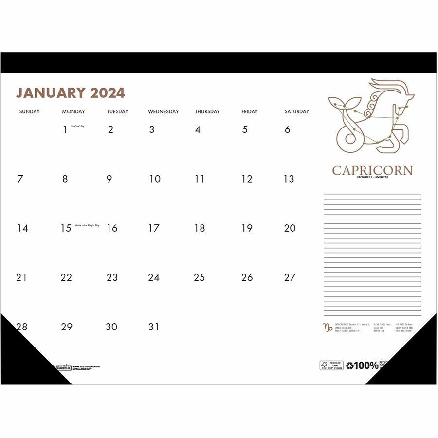 House of Doolittle Zodiac Monthly Desk Pad Calendar - Julian Dates - Monthly - 12 Month - January - December - 1 Month Single Page Layout - 18 1/2" x 13" Sheet Size - Headband - Desk Pad - Black, Mult. Picture 16