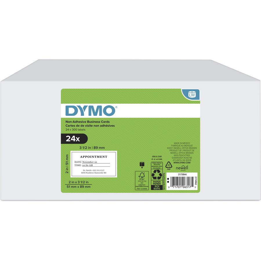 Dymo LabelWriter Business Card Label - 2" Width x 3 1/2" Length - Direct Thermal - White - 300 / Roll - 24 / Box - Non-adhesive. Picture 2