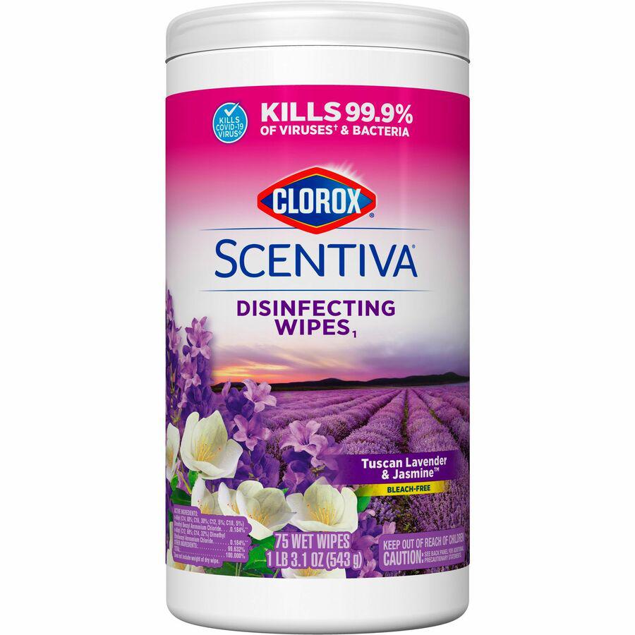 Clorox Scentiva Bleach-Free Disinfecting Wipes - Ready-To-Use Wipe - Tuscan Lavender & Jasmine Scent - 70 / Tub - 1 Each - White. Picture 16