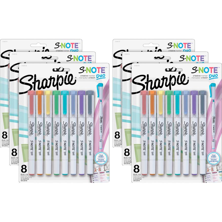 Sharpie S-Note Duo Dual-Tip Markers - Chisel, Bullet Marker Point Style - Assorted - 6 / Box. Picture 8