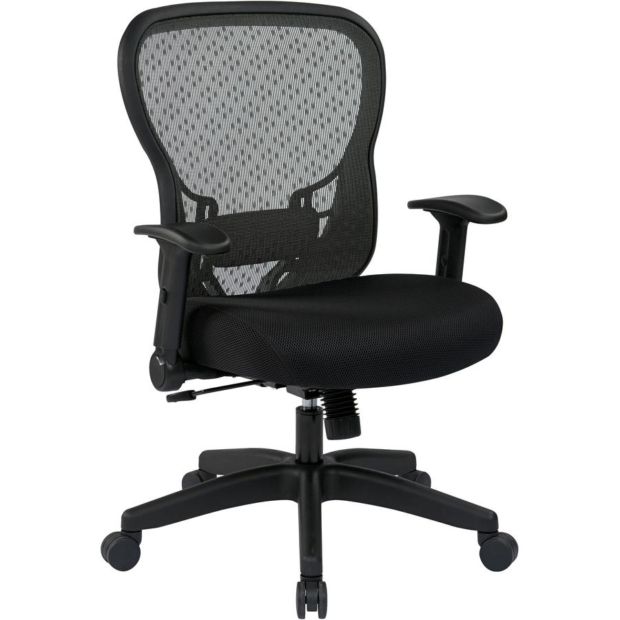 Office Star Deluxe R2 Space Grid Back Chair - Black Mesh Fabric, Memory Foam Seat - Black Back - Mid Back - 5-star Base - Armrest - 1 Each. Picture 2