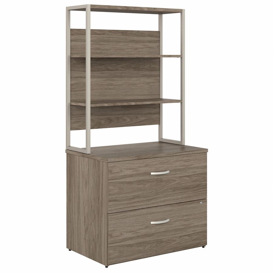 Bush Business Furniture Hybrid 2 Drawer Lateral File Cabinet with Shelves, Modern Hickory. Picture 9