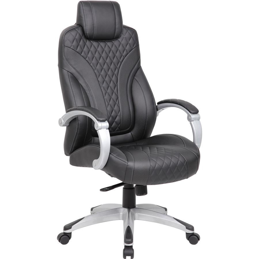 Boss Hinged Arm Executive Chair - Black Vinyl Seat - Black Back - 5-star Base - Armrest - 1 Each. Picture 13
