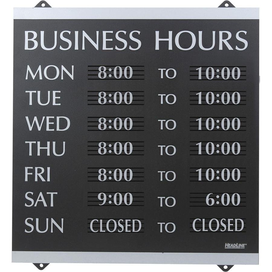 Headline Signs Business Hours Sign - 1 Each - Business Hours Print/Message - 14" Width13" Depth - Heavy Duty, Durable - Plastic - Black, Gray. Picture 2