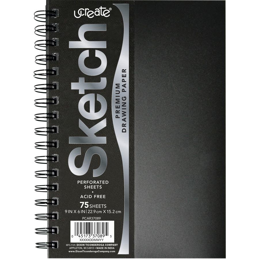 UCreate Poly Cover Sketch Book - 75 Sheets - Spiral - 70 lb Basis Weight - 9" x 6" - BlackPolyurethane Cover - Heavyweight, Acid-free Paper, Durable Cover, Perforated - 1 Each. Picture 6