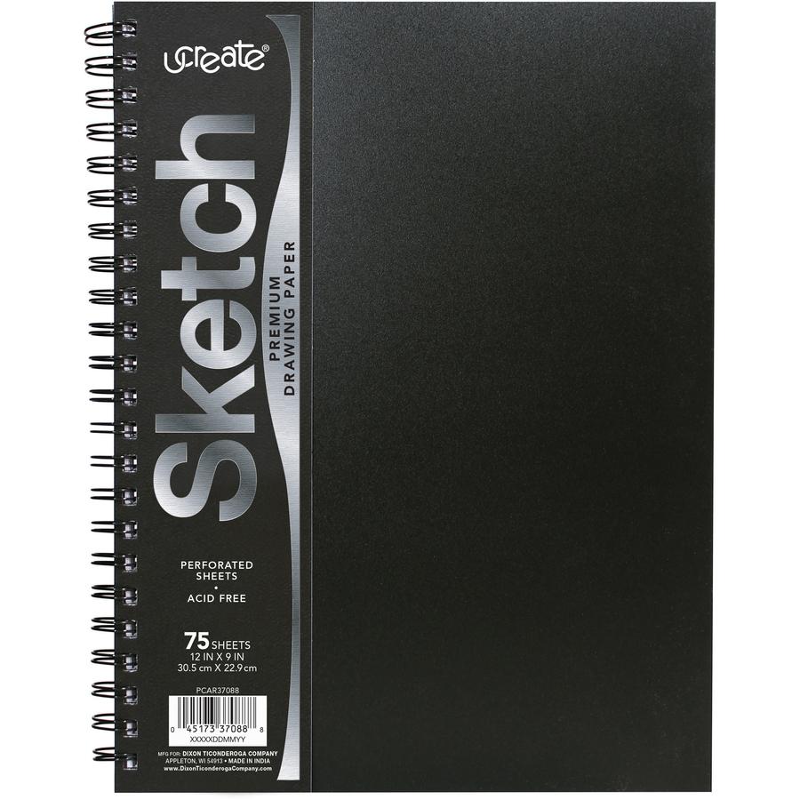 UCreate Poly Cover Sketch Book - 75 Sheets - Spiral - 70 lb Basis Weight - 12" x 9" - 12" x 9" - BlackPolyurethane Cover - Heavyweight, Acid-free Paper, Durable Cover, Perforated - 1 Each. Picture 8