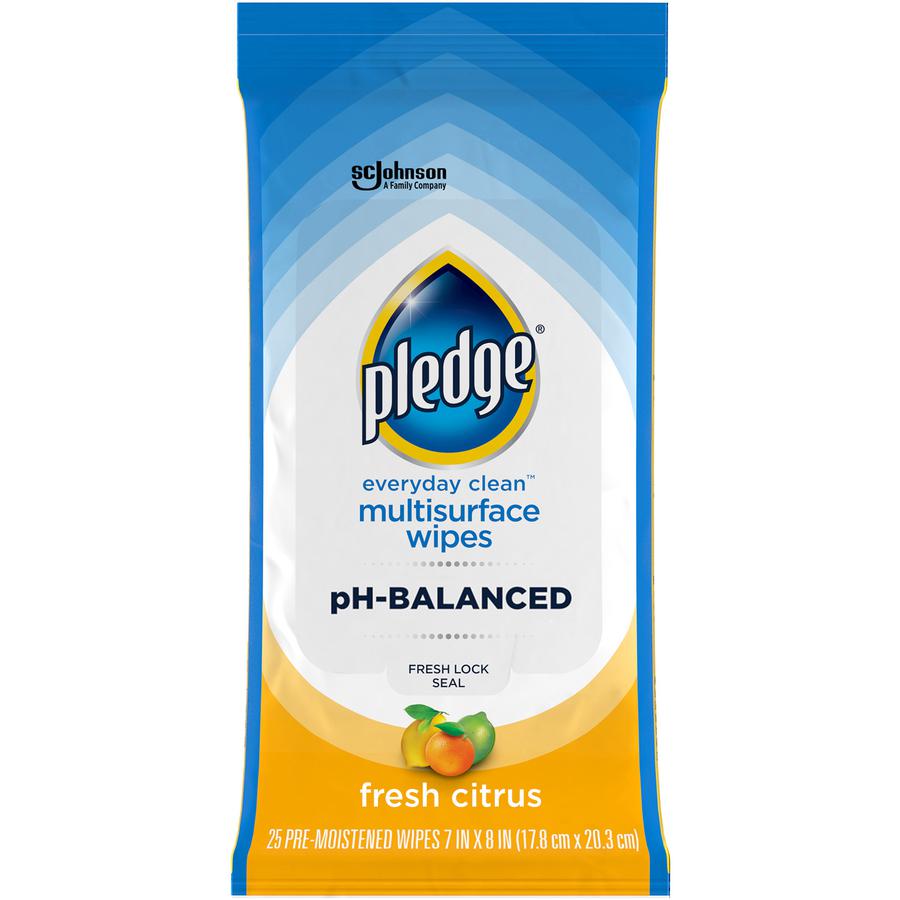 Pledge PH Balanced Multisurface Cleaner Wipes - Fresh Citrus Scent - 25 / Pack - 1 Each - pH Balanced, Streak-free, Residue-free - Blue. Picture 2