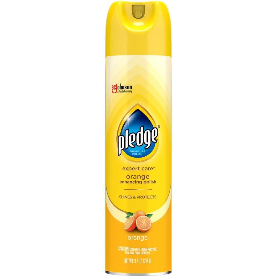 Pledge Expert Care Enhancing Polish - Spray - 9.7 fl oz (0.3 quart) - Orange Scent - 1 Each - Yellow. Picture 2