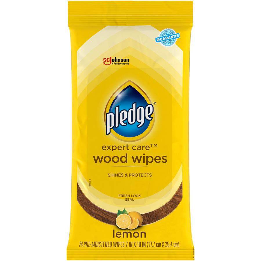 Pledge Lemon Enhancing Polish Wipes - Lemon Scent - 10" Length x 7" Width - 24 / Pack - Pre-moistened, Wax-free - Yellow. Picture 2