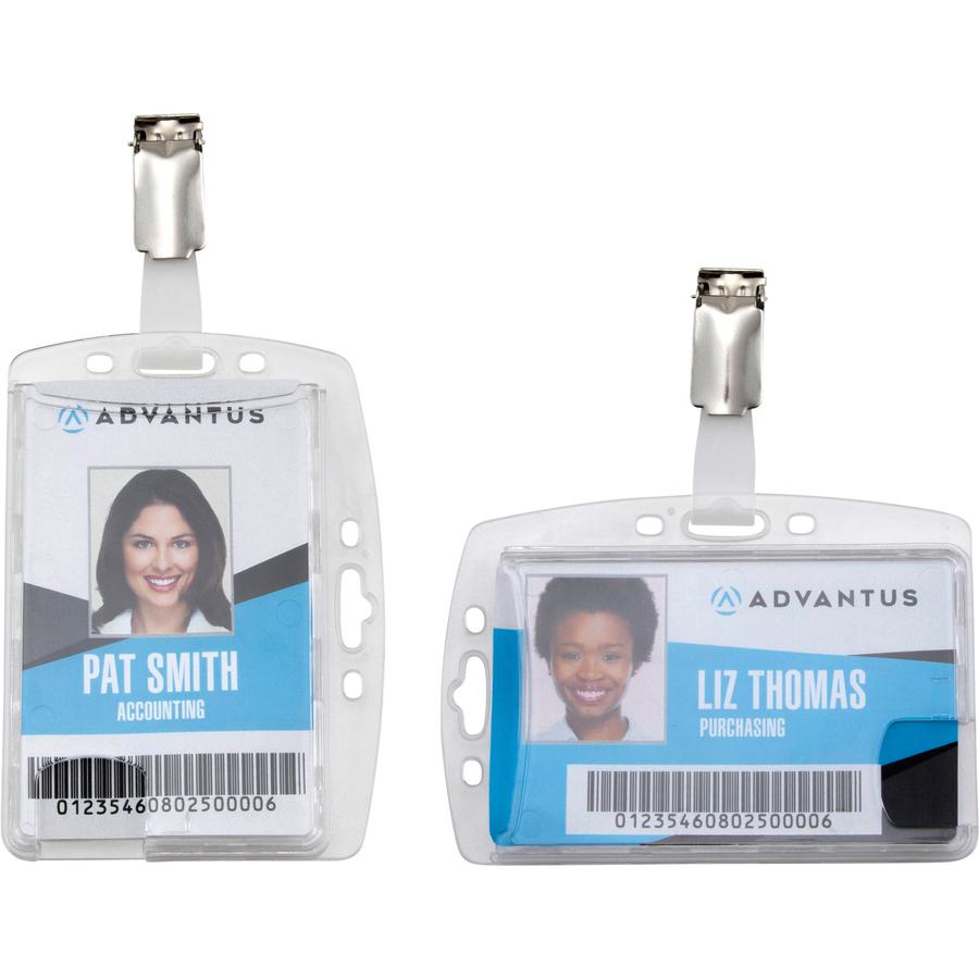 Advantus Plastic ID Card Holders - Horizontal/Vertical - Plastic - 25 / Pack - Clear - Rotating Clip. Picture 11