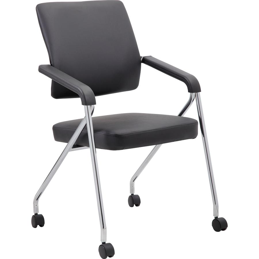 Boss Caressoft Plus Training Chair - Black Seat - Black Back - Chrome Frame - Four-legged Base - Vinyl - Armrest - 2 / Carton. Picture 13