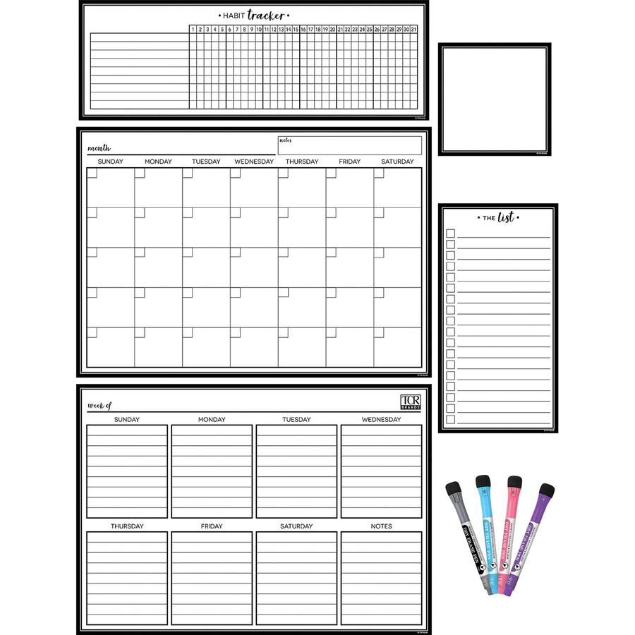 Teacher Created Resources Black & White Dry-Erase Magnetic Calendar Set - Black, White - 1 Pack. Picture 2