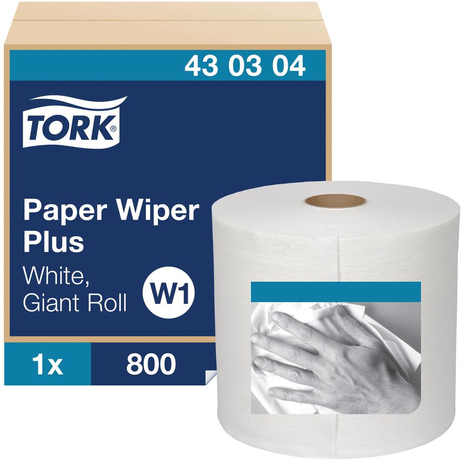 TORK Paper Wiper Plus - 1 Ply - 800 Sheets/Roll - 12.25" Roll Diameter - 3" Core - White - 1 / Carton. Picture 2