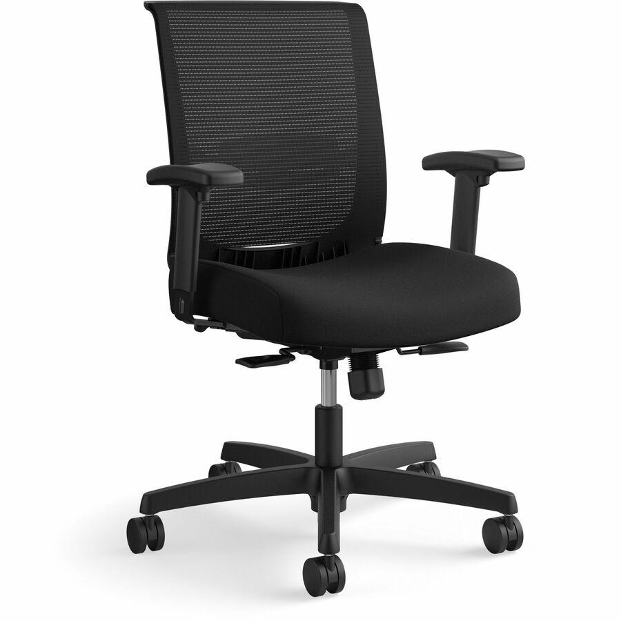 HON Convergence Synchro Tilt Task Chair - Black Fabric Seat - Black Back - Low Back - 5-star Base - Armrest - 1 Each. Picture 13