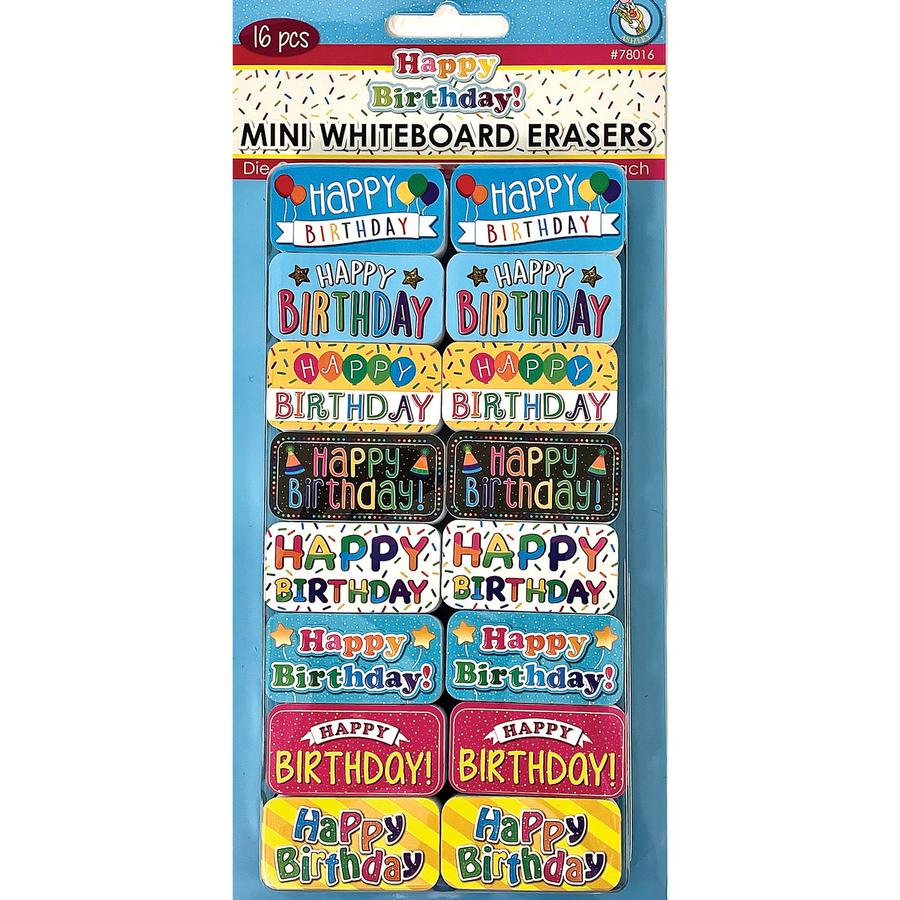 Non-Magnetic Mini Whiteboard Erasers, Happy Birthday, Pack of 16. Picture 4