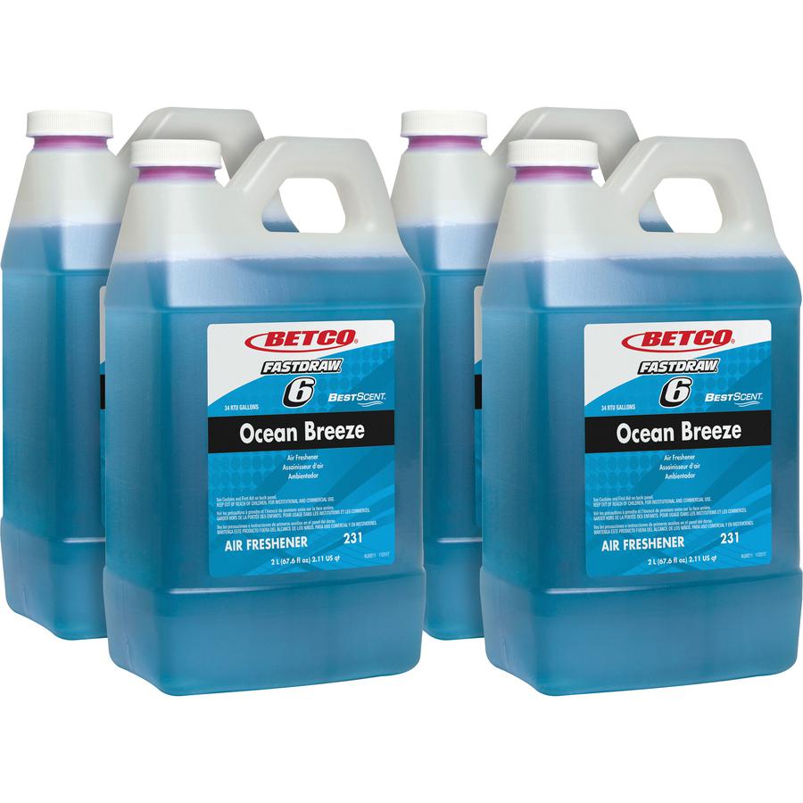 Betco BestScent Ocean Breeze Deodorizer - FASTDRAW 6 - Concentrate Liquid - 67.6 fl oz (2.1 quart) - Ocean Breeze Scent - 4 / Carton - Turquoise. Picture 3