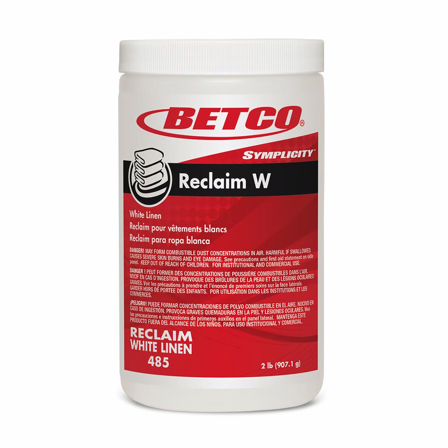 Betco Symplicity Reclaim W Laundry Powder - Concentrate Powder - 32 oz (2 lb) - Mild Chlorine ScentJar - 6 / Carton - Off White. Picture 2