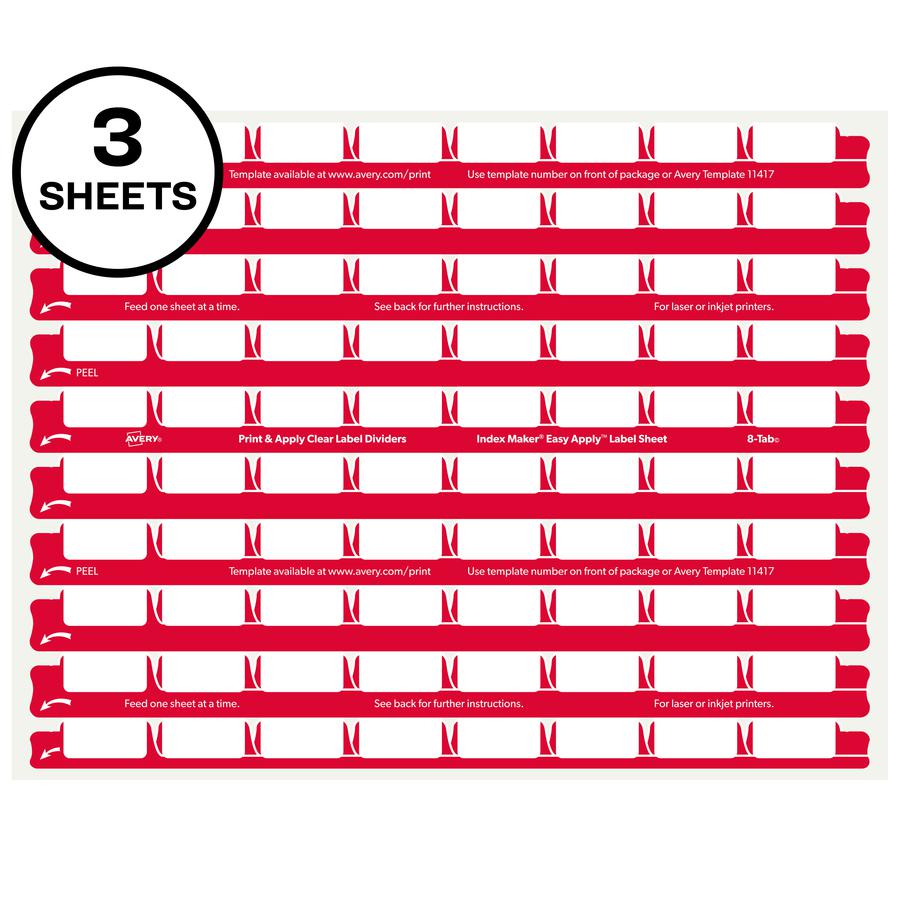 Avery&reg; 8 Tab Easy Print & Apply Clear Label Sheet Refills (11226) - Inkjet, Laser - Clear - Plastic - 3 Total Sheets - 30 / Pack. Picture 2