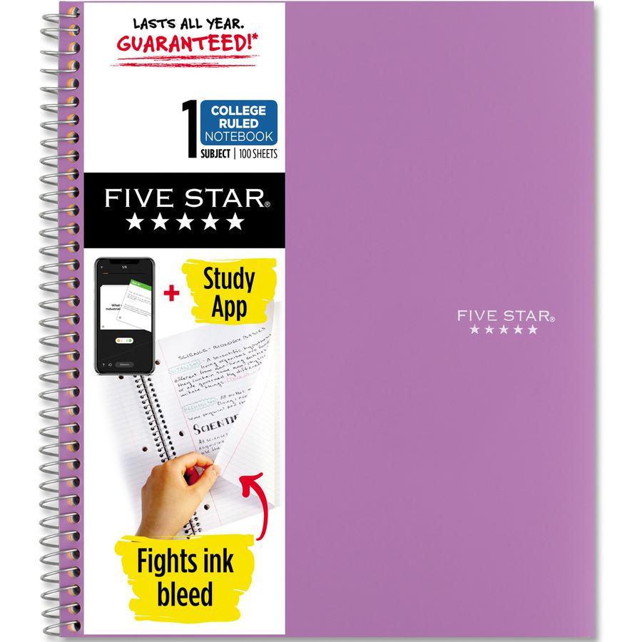 Five Star Wirebound Notebook - 1 Subject(s) - 100 Pages - Wire Bound - College Ruled - Letter - 8 1/2" x 11" - Purple Cover - Double Sided Sheet, Durable, Water Resistant, Wear Resistant, Tear Proof, . Picture 2