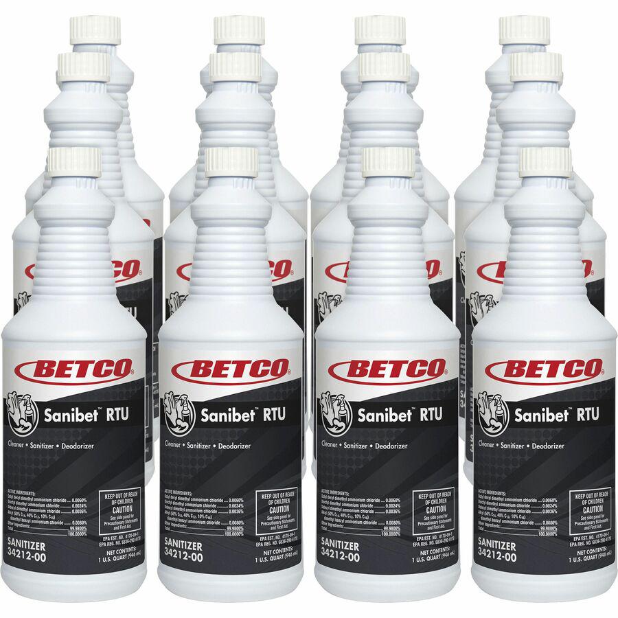 Betco Sanibet RTU Cleaner - Ready-To-Use Spray - 32 fl oz (1 quart) - 12 / Carton - Yellow. Picture 3