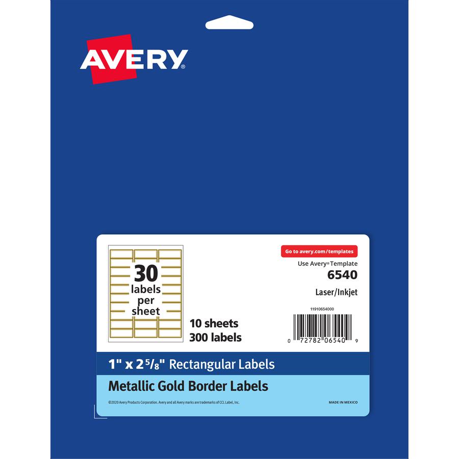 Avery&reg; Permanent Address Labels - 1" Width x 2 5/8" Length - Permanent Adhesive - Rectangle - Inkjet, Laser - Matte White, Metallic Gold - 30 / Sheet - 10 Total Sheets - 300 / Pack - Permanent Adh. Picture 3