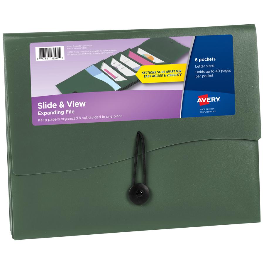 Avery&reg; Slide & View Letter Organizer Folder - 8 1/2" x 11" - 40 Sheet Capacity - 6 Pocket(s) - Plastic, Poly, Polypropylene - Sage - 1 Each. Picture 3