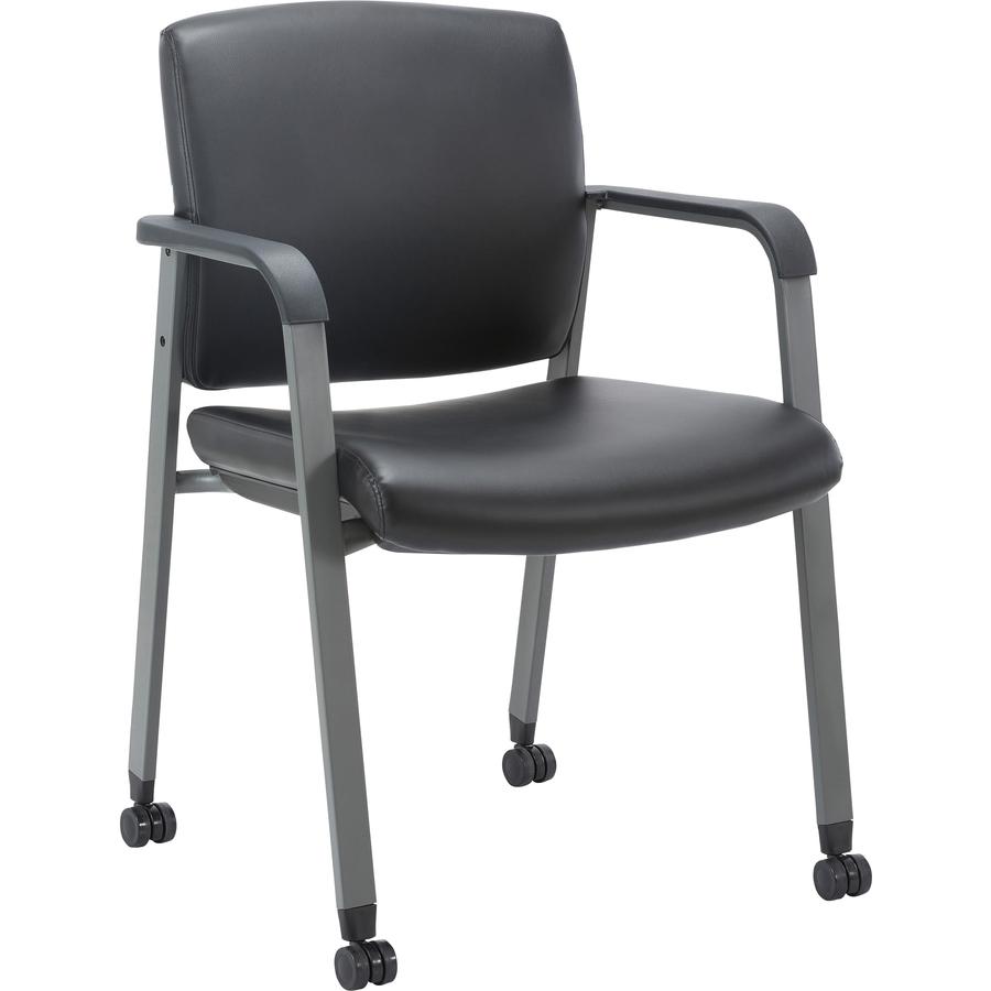 Lorell Healthcare Upholstery Guest Chair with Casters - Vinyl Seat - Vinyl Back - Steel Frame - Square Base - Black - Armrest - 1 Each. Picture 13