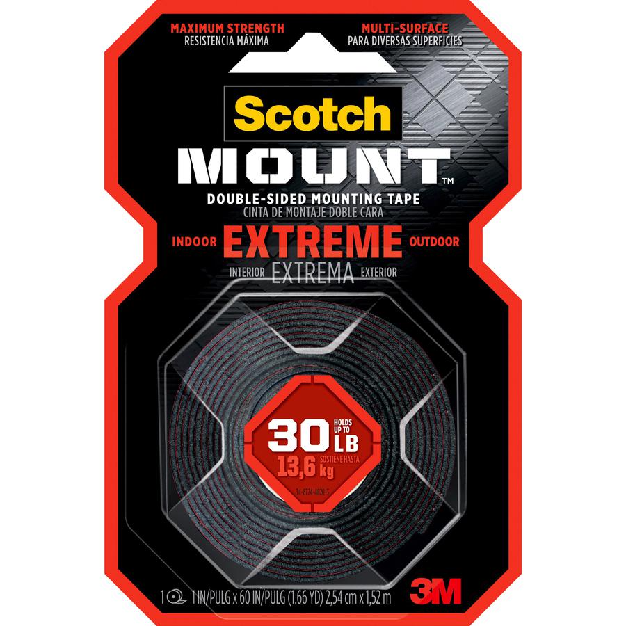 Scotch-Mount Extreme Double-Sided Mounting Tape - 5 ft Length x 1" Width - 1 Roll - Black. Picture 2